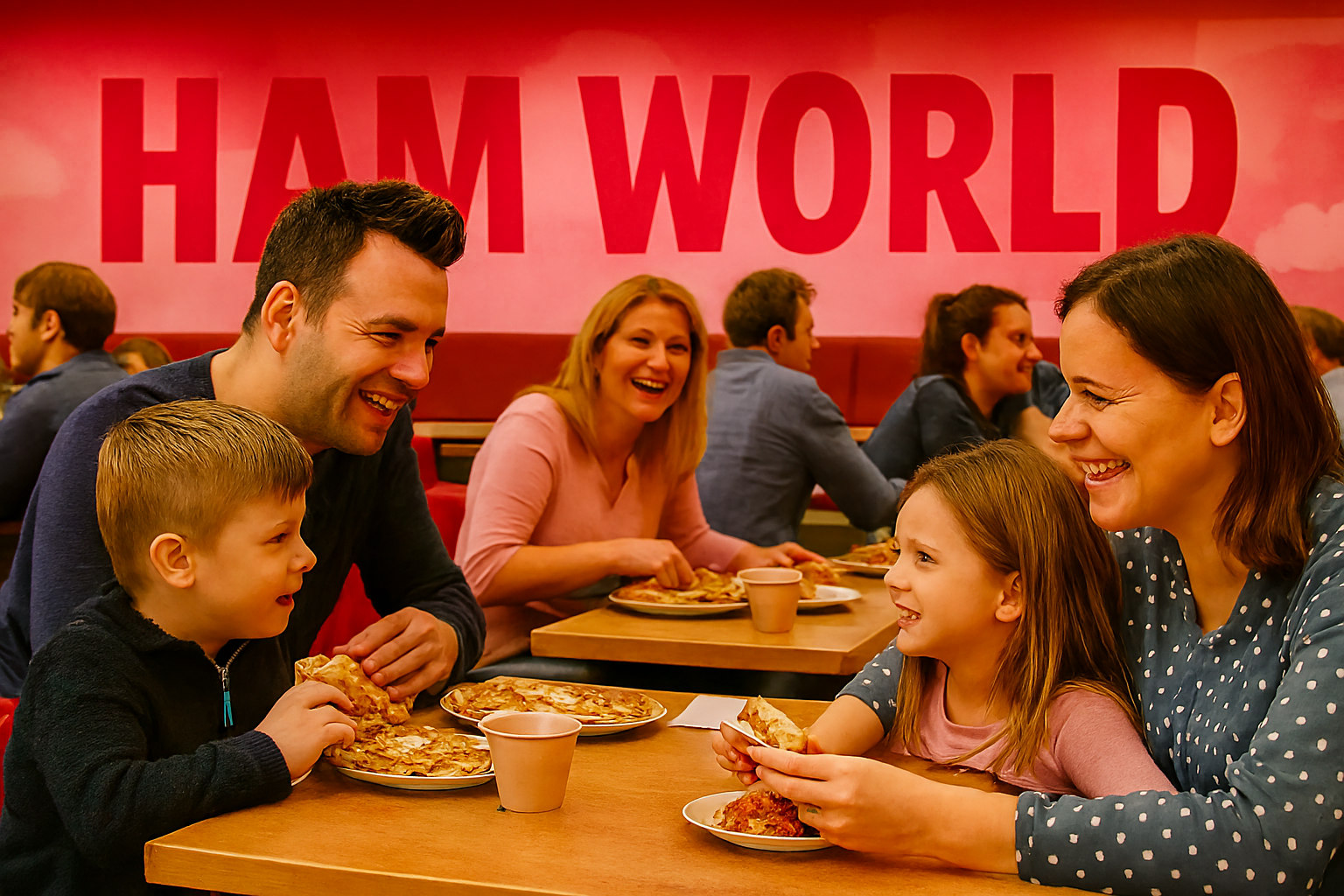 Happy families enjoying meals together