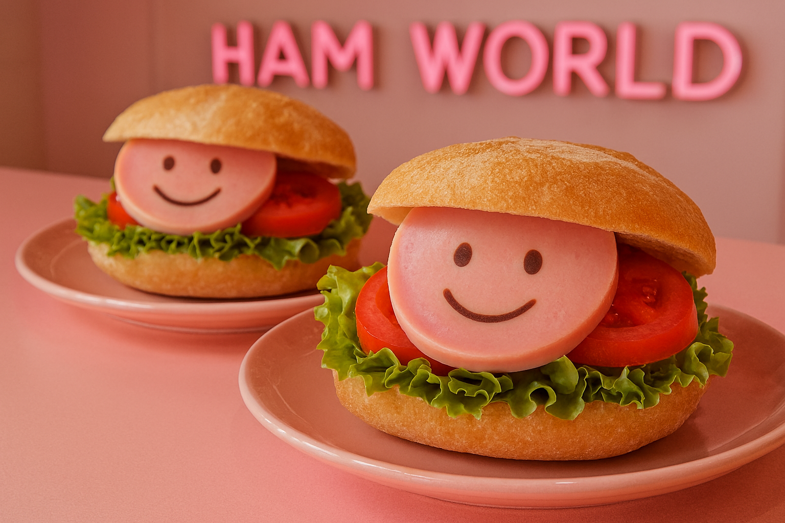 Gourmet sandwiches made with smiley face ham