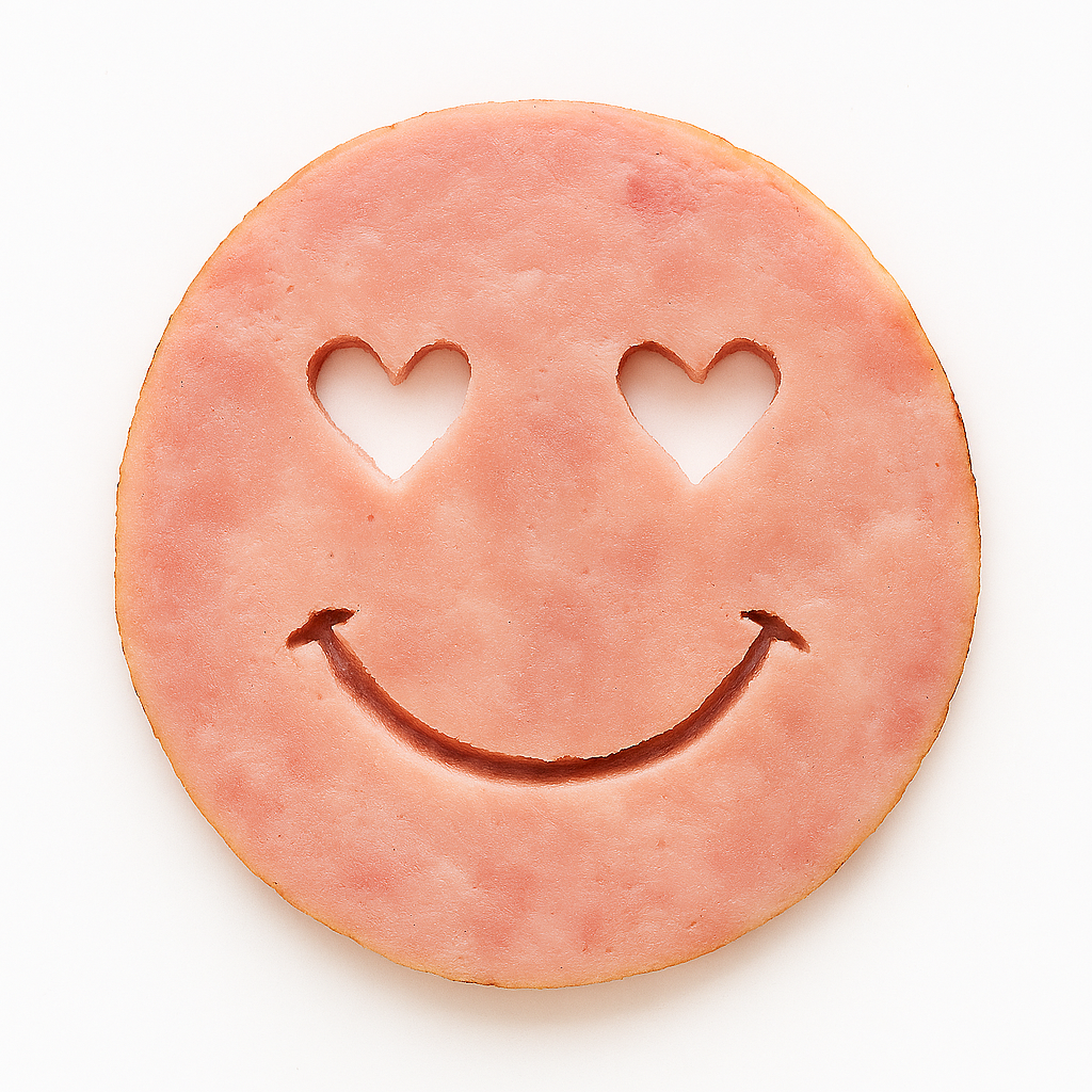 Ham face with heart-shaped eye cuts