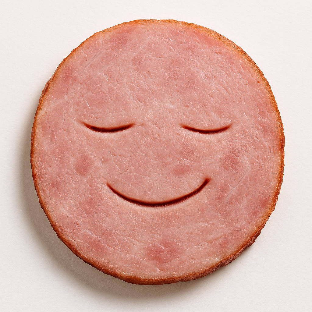 Peaceful sleepy ham face with closed eyes