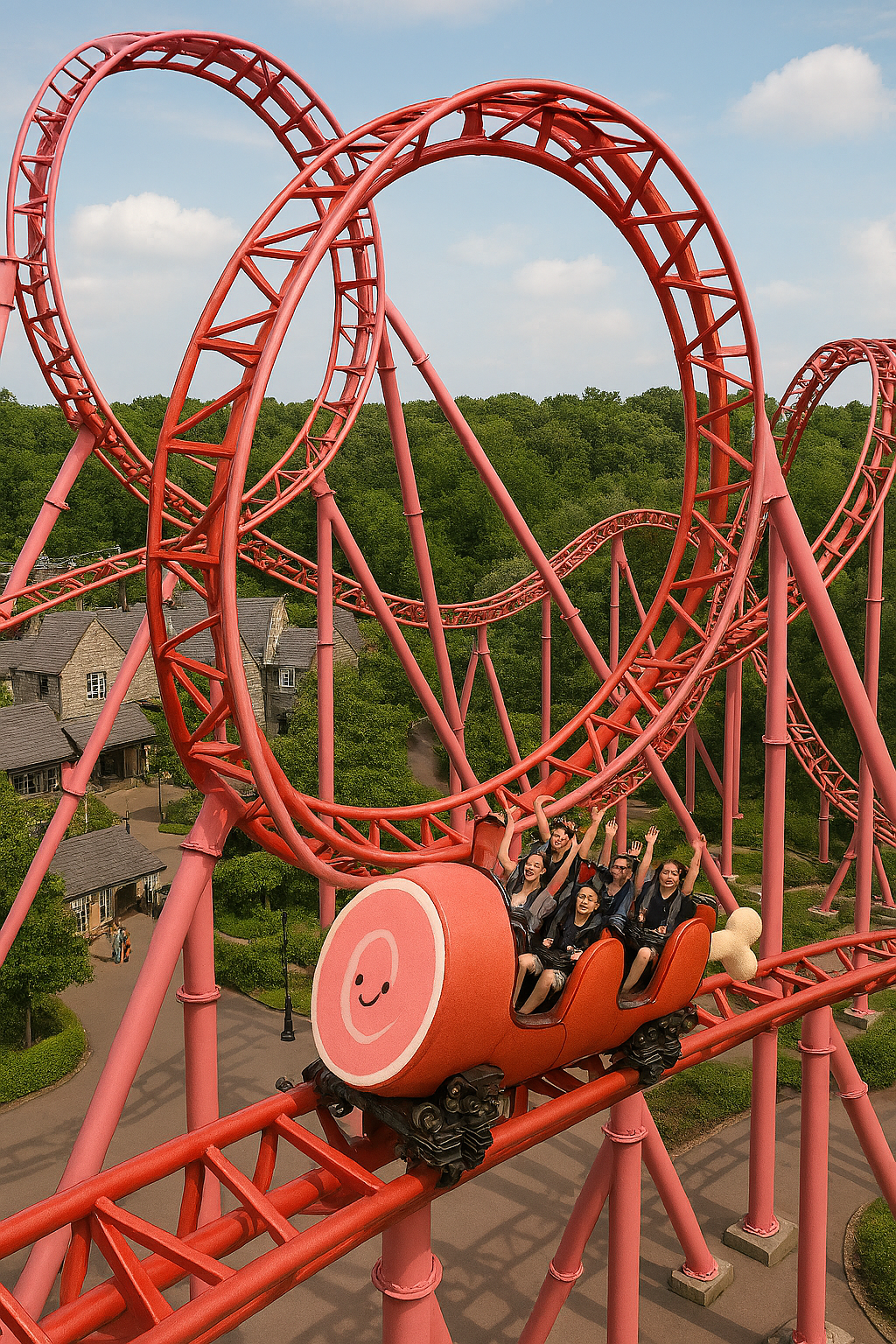 The Ham Roller coaster with spiral ham-shaped tracks